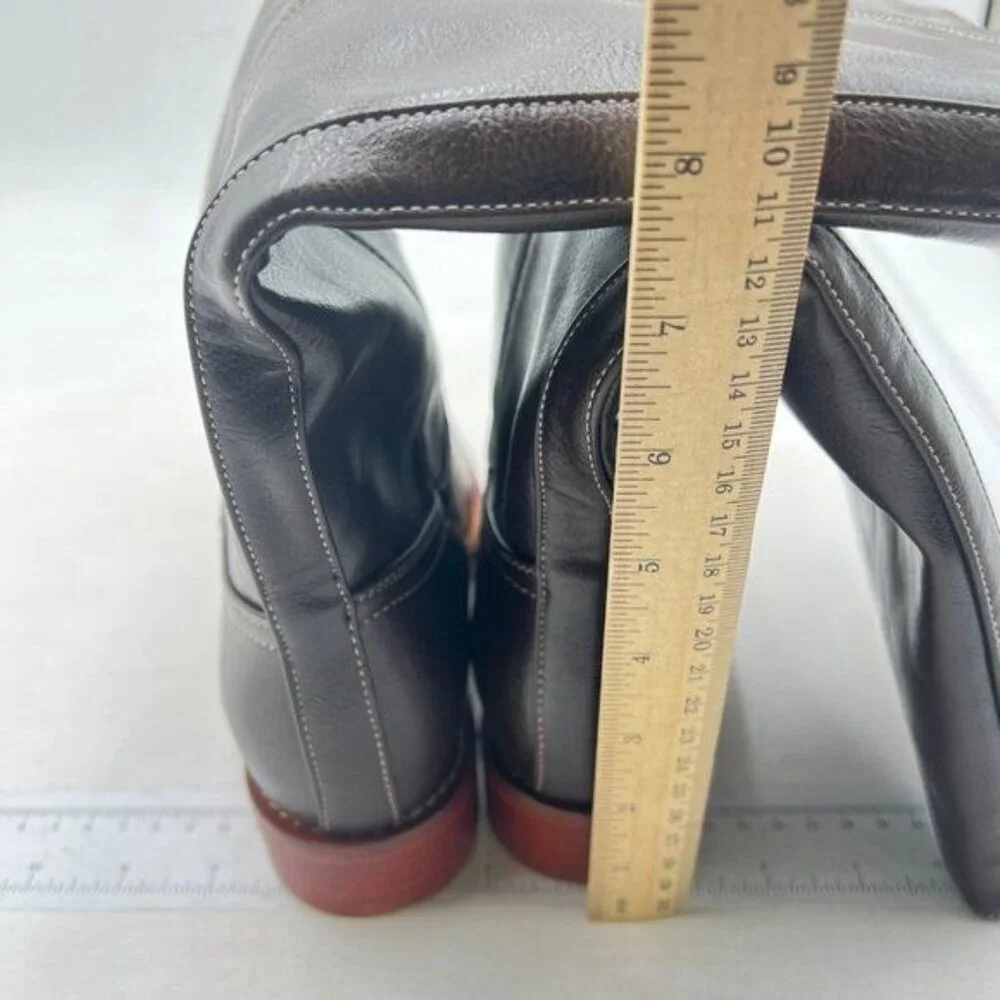 FOWT Women Platform Round Toe Calf High Boots Chunky Block Low Heel Brown Shoes